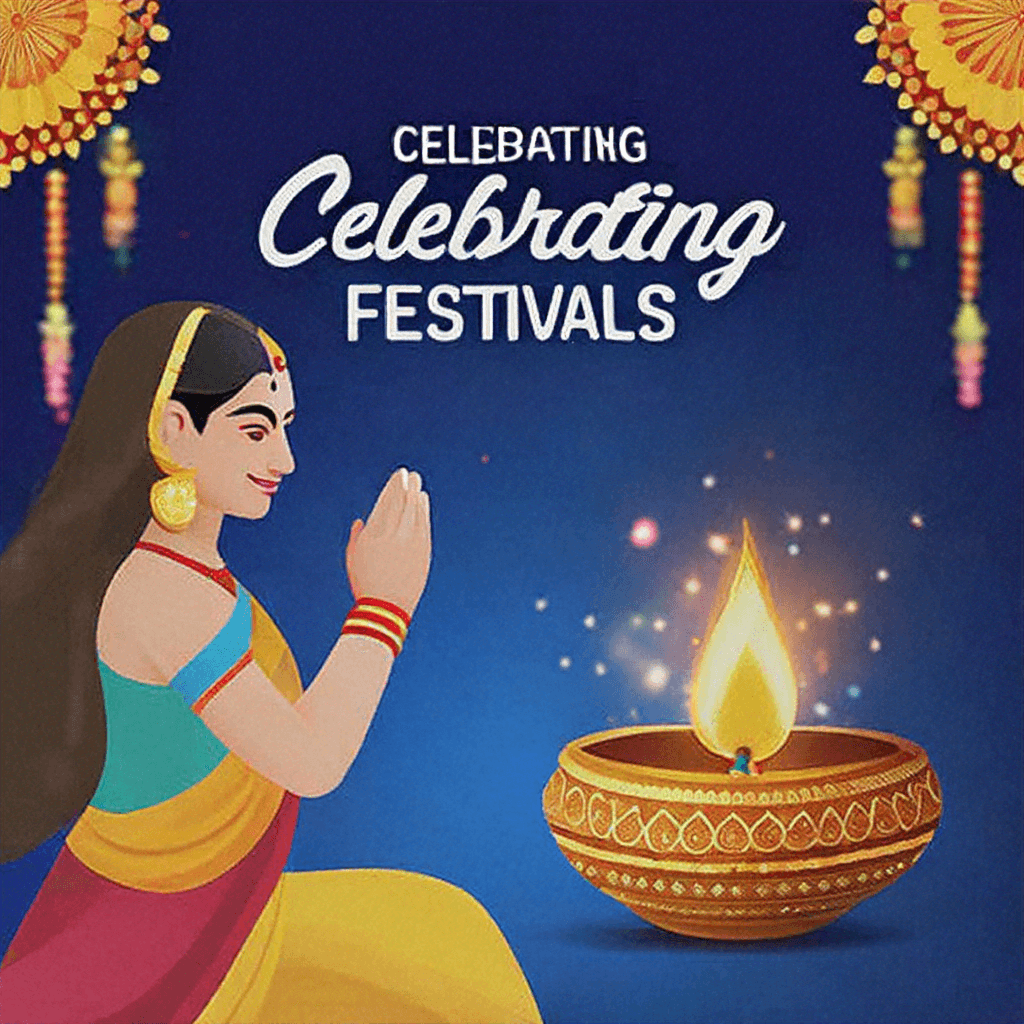 woman offering prayer in front of a diya